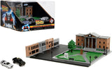 Volver al Futuro Nano Scene Hollywood Rides Hill Valley Courthouse Scene con 2 mini vehiculos